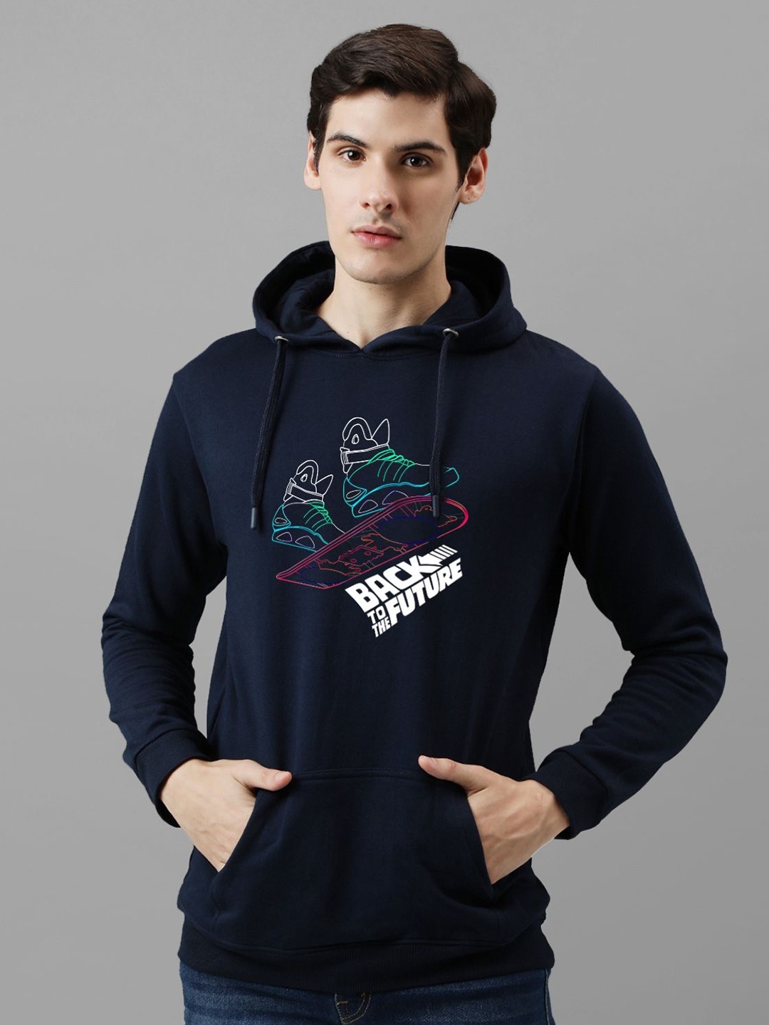 

ADRO Men Printed Hooded Sweatshirt, Navy blue