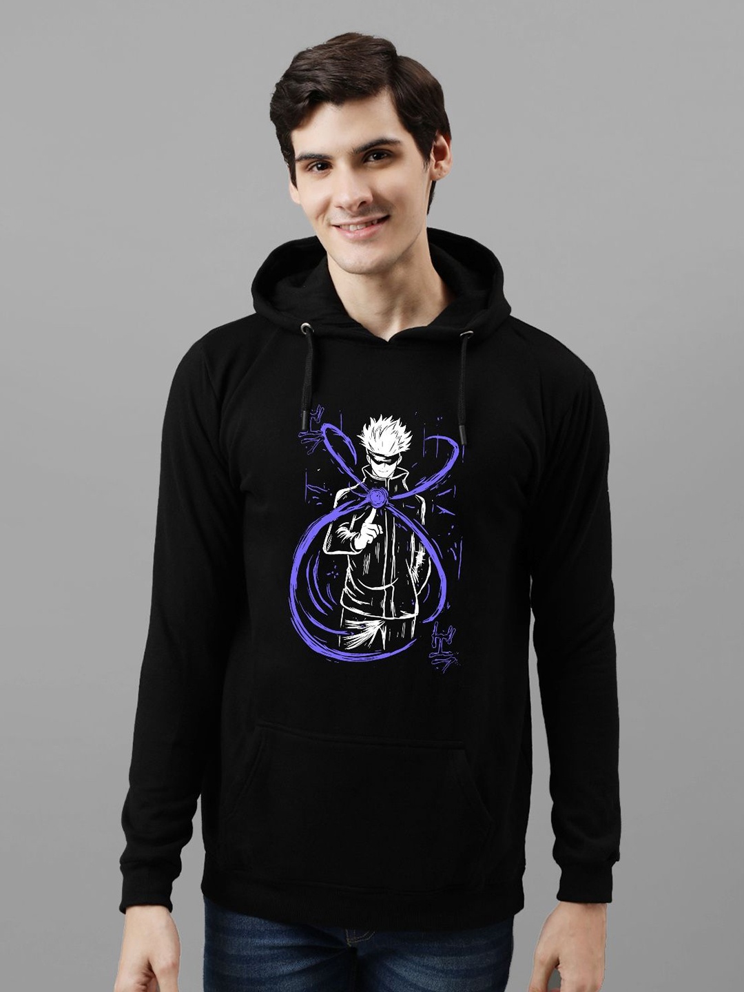 

ADRO Men Graphic Printed Hooded Sweatshirt, Black