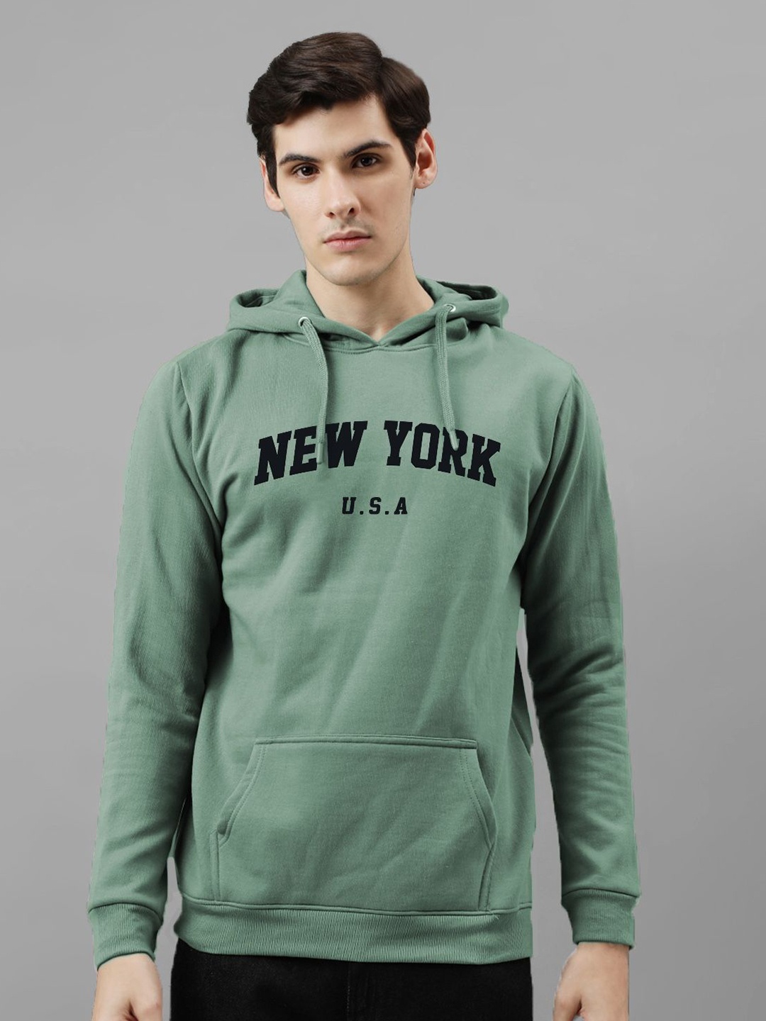 

ADRO Men Printed Hooded Pullover Sweatshirt, Sea green