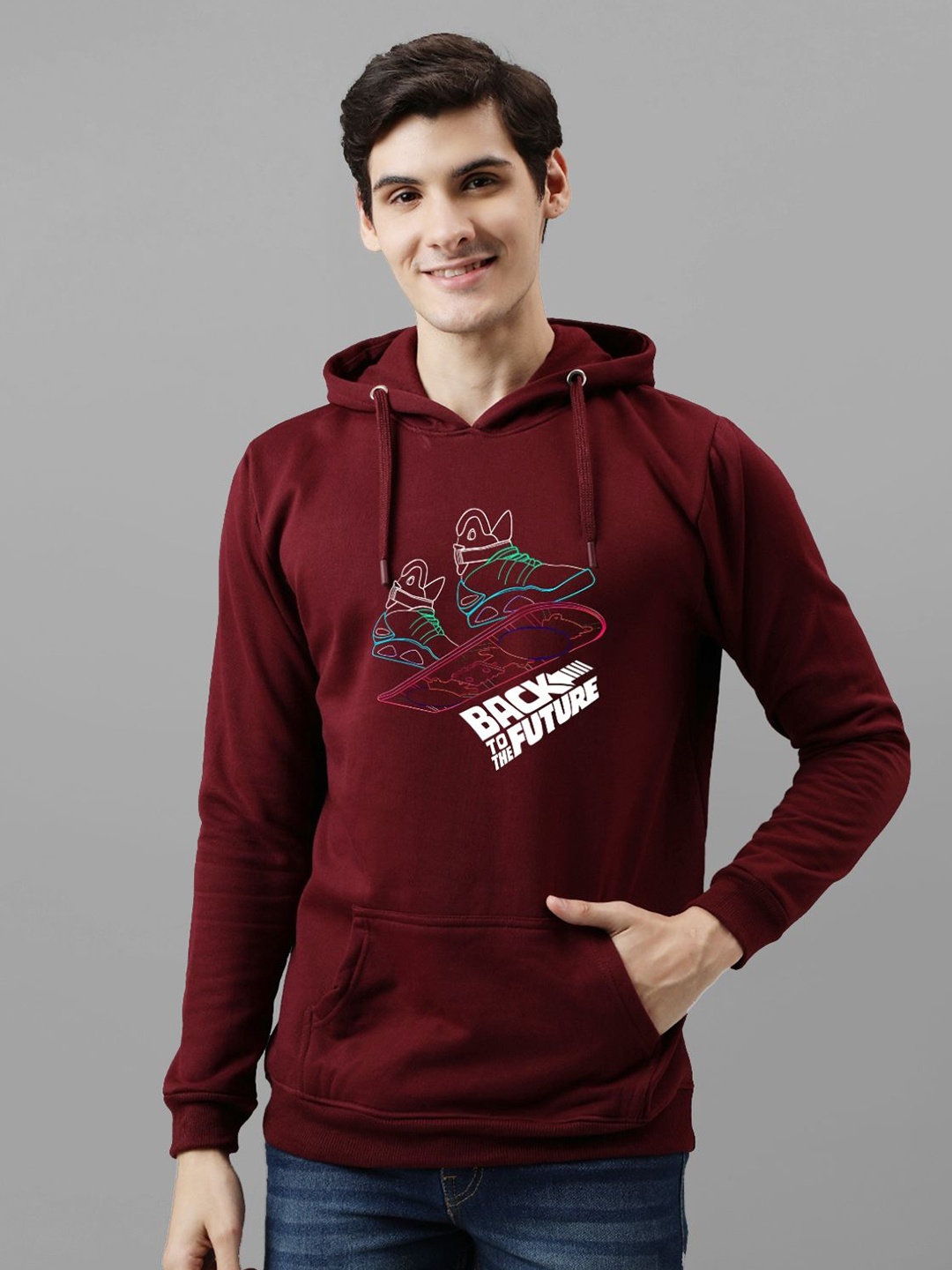 

ADRO Men Printed Hooded Pullover Sweatshirt, Maroon