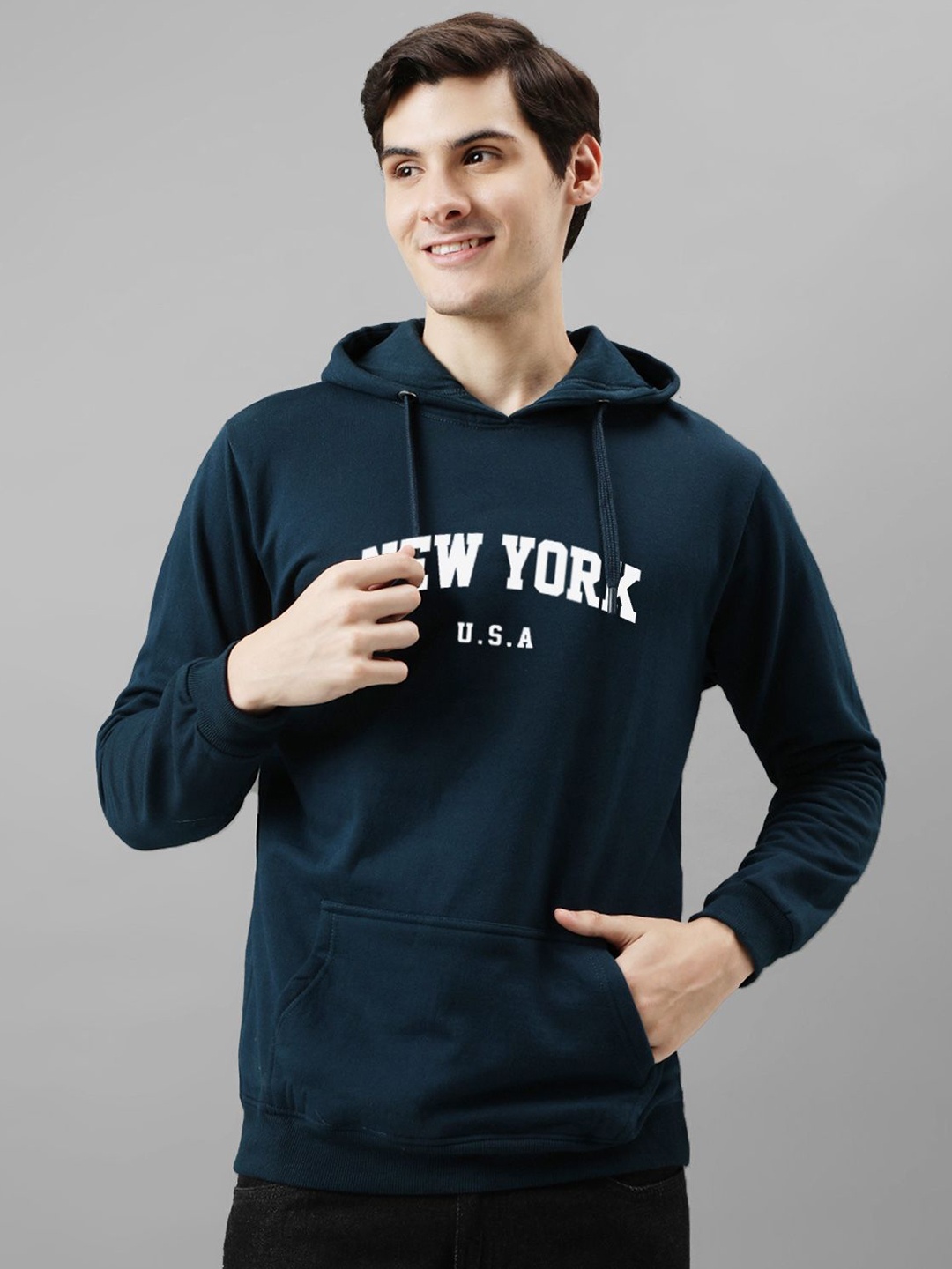 

ADRO Men Printed Hooded Pullover Sweatshirt, Teal
