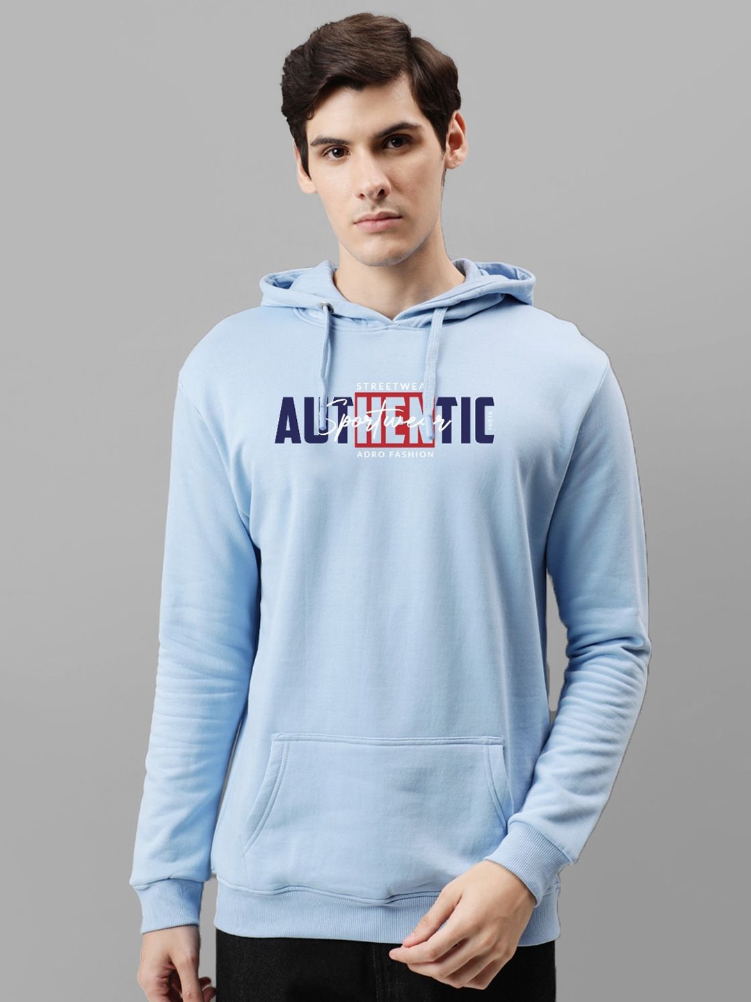 

ADRO Men Printed Hooded Pullover Sweatshirt, Blue