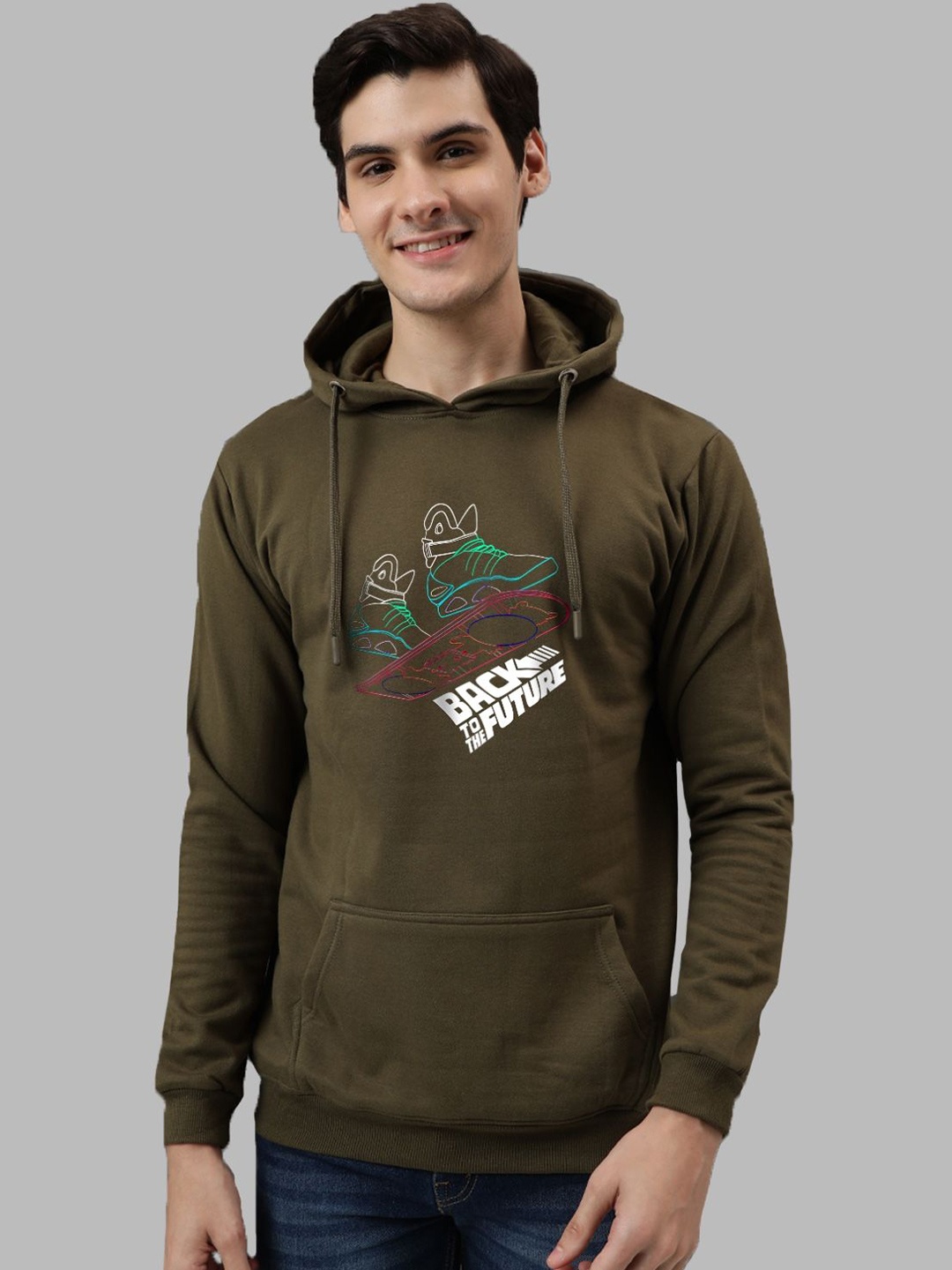 

ADRO Men Printed Hooded Sweatshirt, Olive