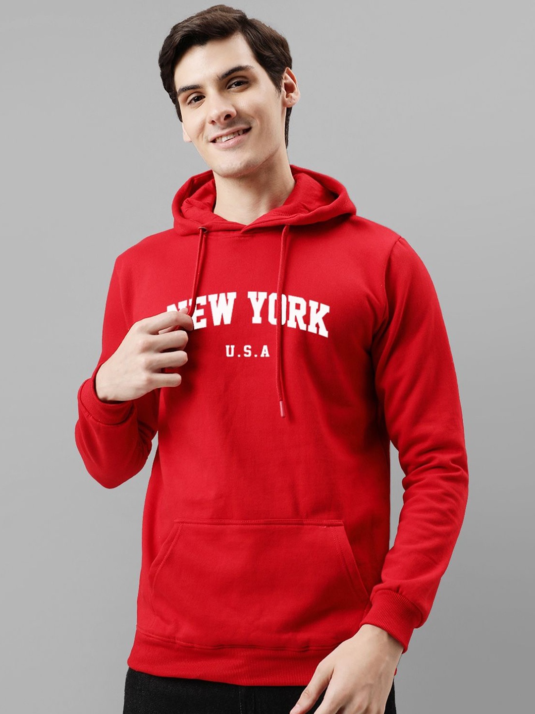 

ADRO Men Printed Hooded Sweatshirt, Red
