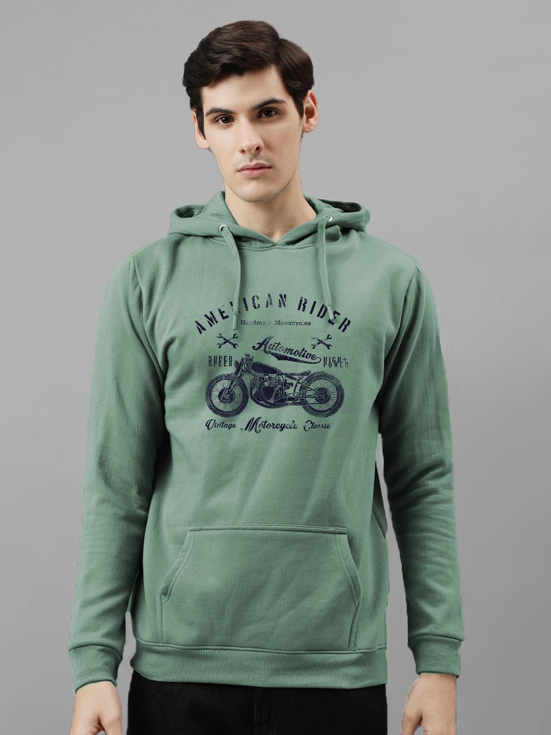 

ADRO Men Printed Hooded Sweatshirt, Sea green