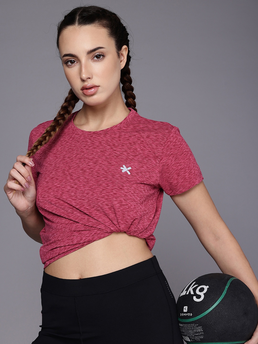 

HRX by Hrithik Roshan Women Training T-Shirt with Melange Effect, Maroon