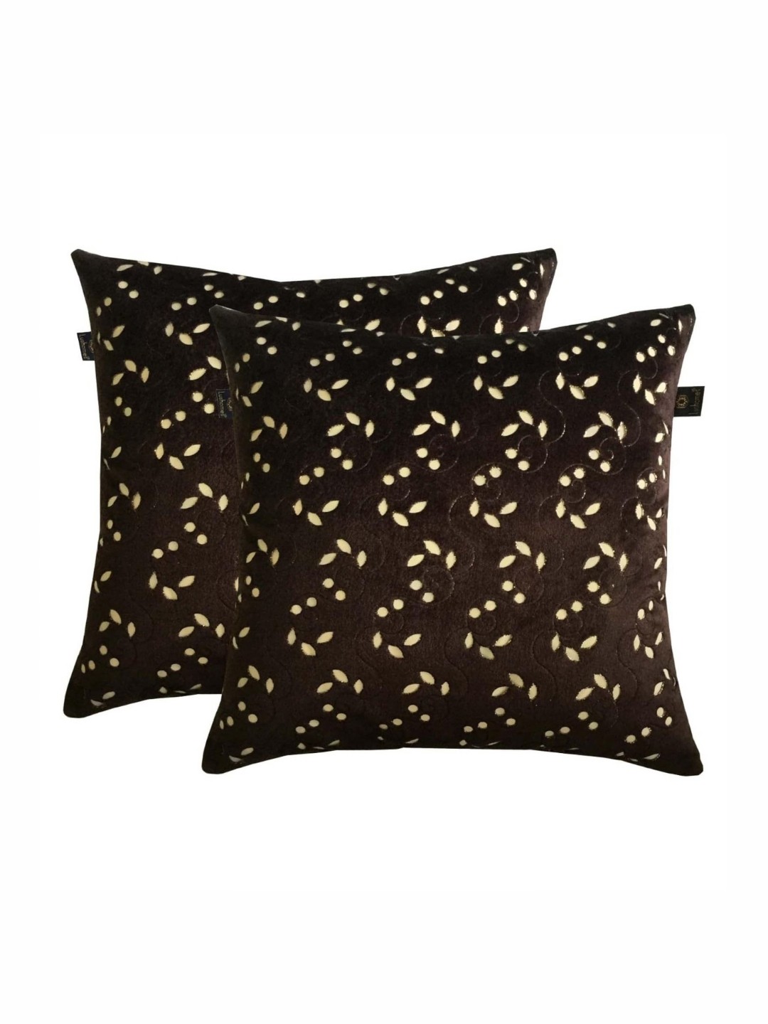 

Lushomes Brown 2 Pieces Ethnic Motifs Velvet Square Cushion Covers
