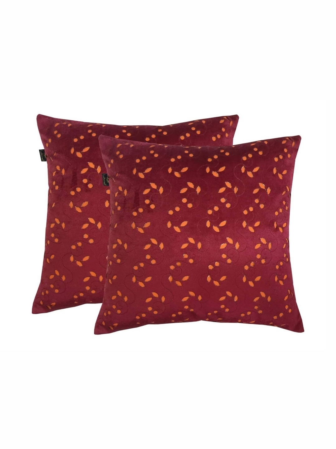 

Lushomes Maroon 2 Pieces Ethnic Motifs Velvet Square Cushion Covers