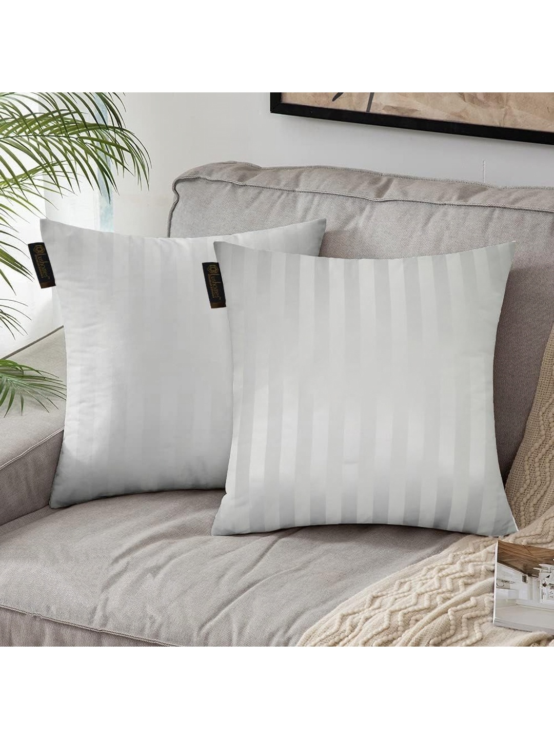 

Lushomes White 2 Pieces Striped Square Cushion Covers