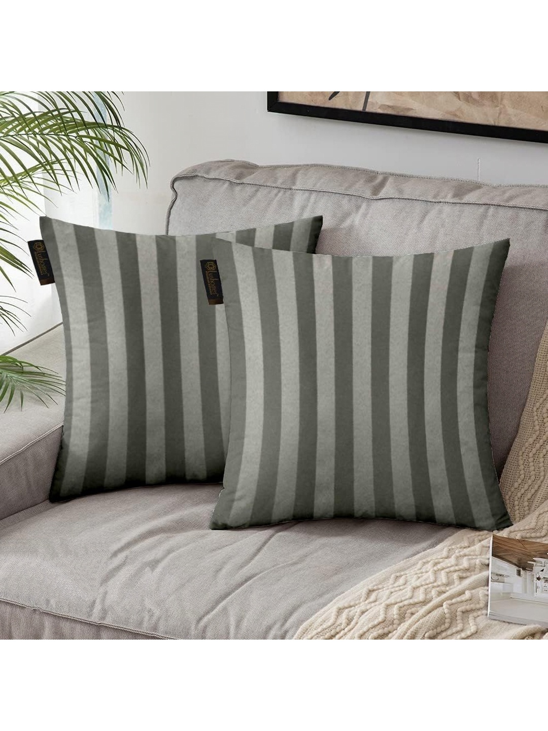 

Lushomes Grey 2 Pieces Striped Square Cushion Covers