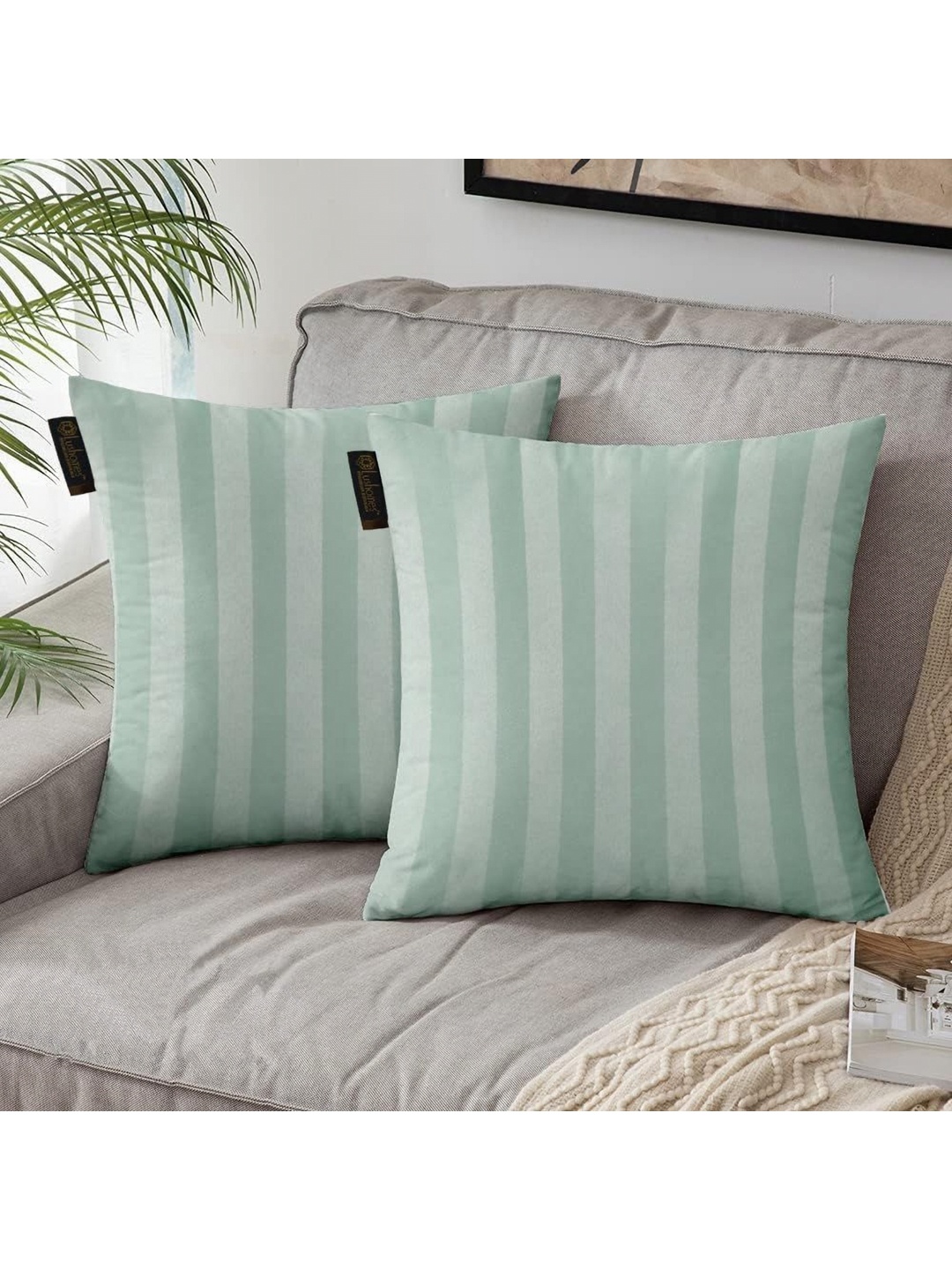 

Lushomes Green 2 Pieces Striped Square Cushion Covers