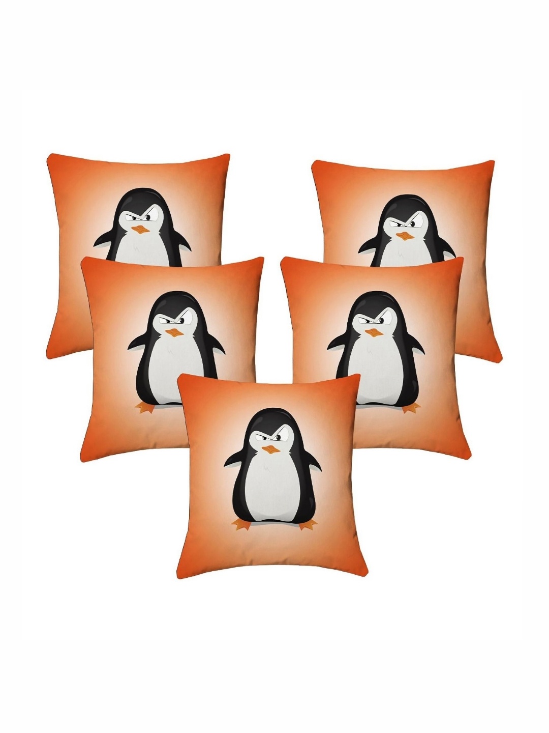 

Lushomes Orange & White 5 Pieces Pinguin Printed Square Cushion Covers