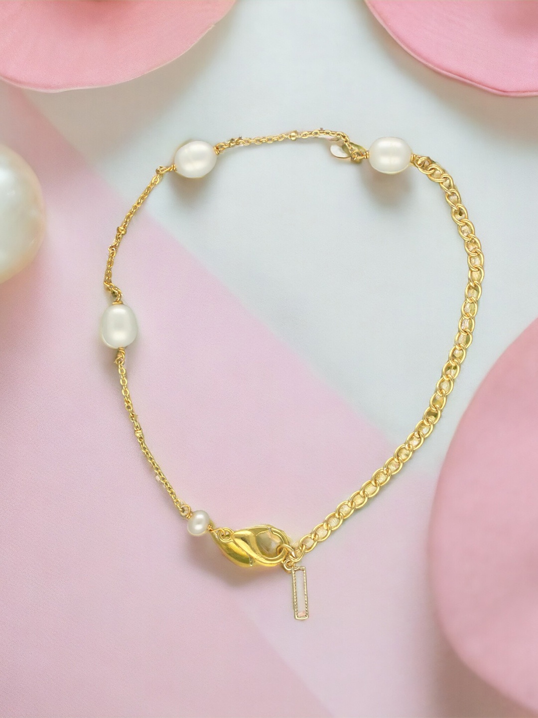 

Sri Jagdamba Pearls Dealer Gold-Plated Mother of Pearl Studded I Alphabet Charm Bracelet