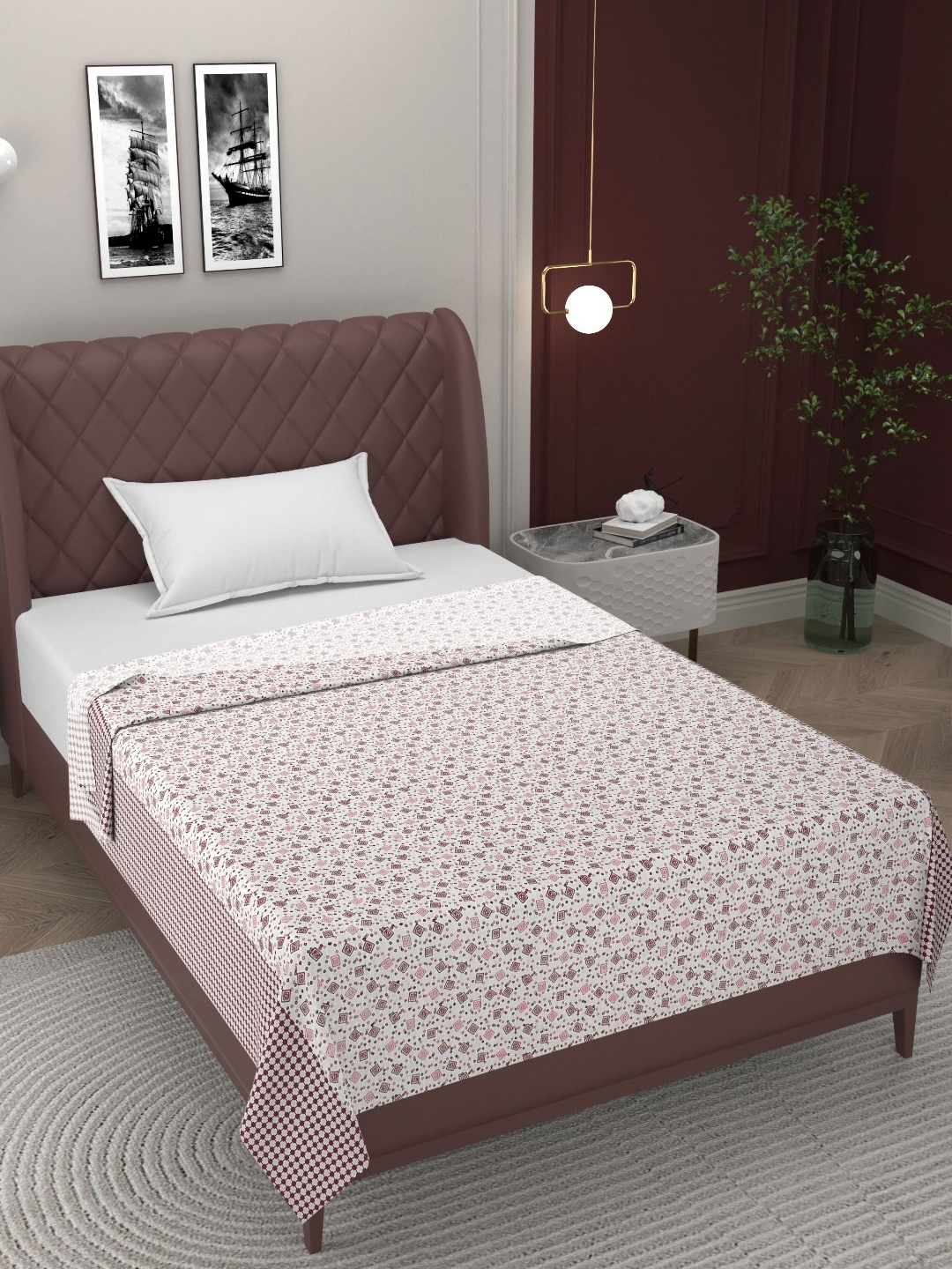 

BELVOSTUM Pink & White 2 Pieces Floral Pure Cotton 300 TC Single Bedsheet