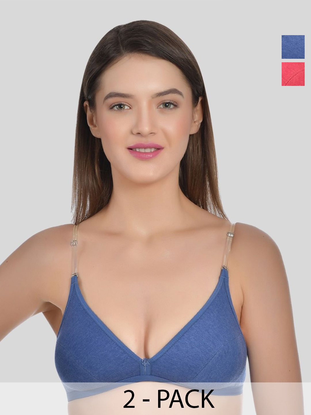 Aimly Pack of 2 Cotton Non-Padded Low Coverage Bra, Blue