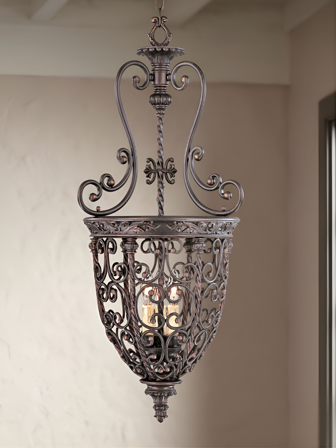 

The Art House Black Textured Three Light Iron Foyer Chandelier Contemporary Ceiling Lamp