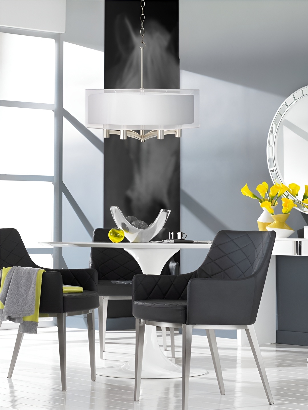 

The Art House White & Silver Toned Aluminium Cylinder Shaped Ceiling Lamp