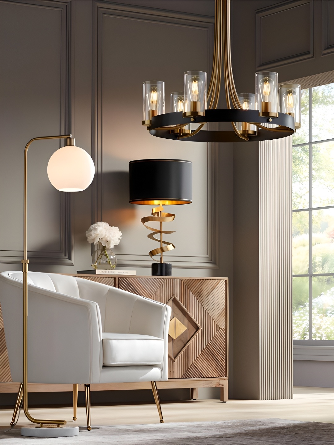 

The Art House Gold-Toned & White Textured Aluminium 6-Light Chandelier Ceiling Lamp