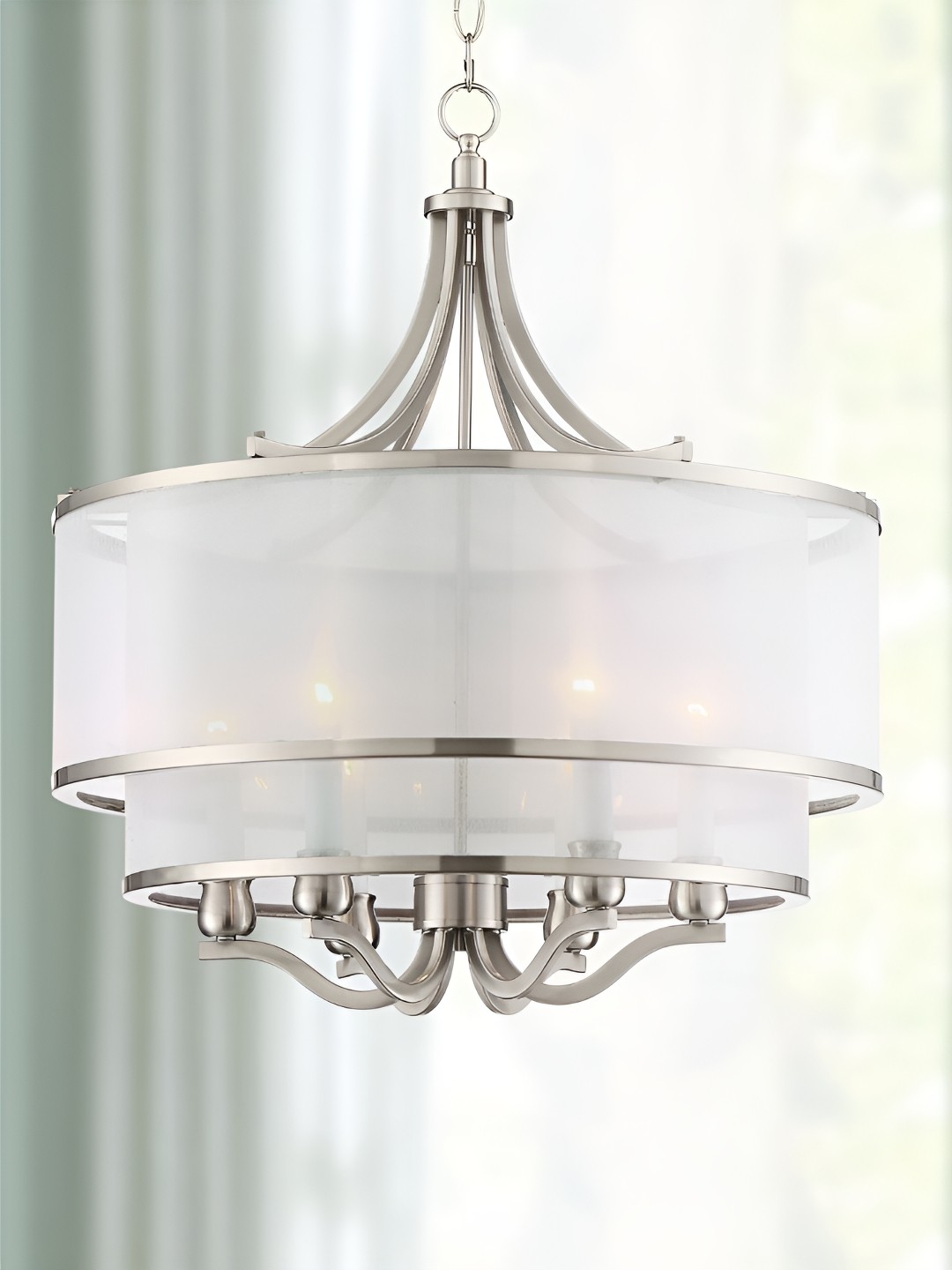 

The Art House White & Silver Toned Textured Aluminium Cylinder Shaped Ceiling Lamp
