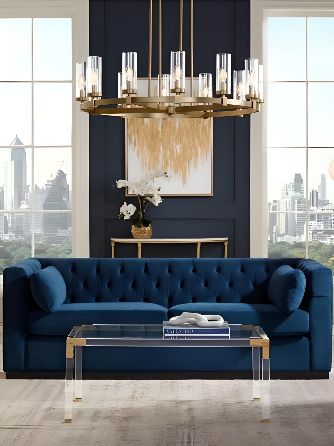

The Art House Transparent & Gold-Toned Aluminium Wheel Chandelier Ceiling Lamp