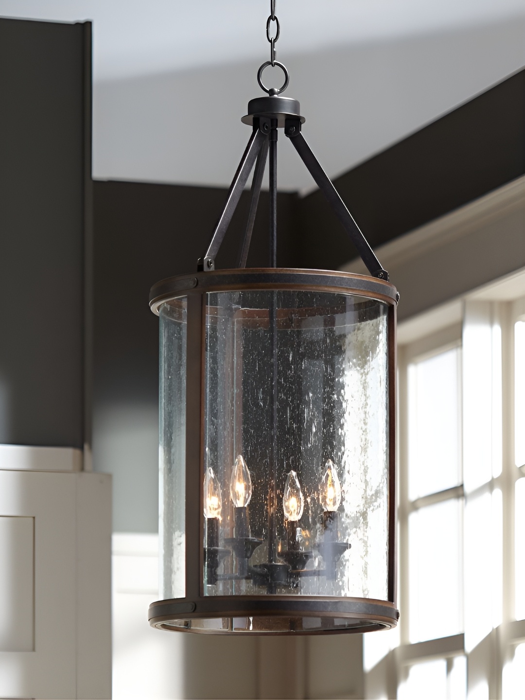 

The Art House Transparent & Brown Textured Cylinder Shaped Aluminium Ceiling Lamp