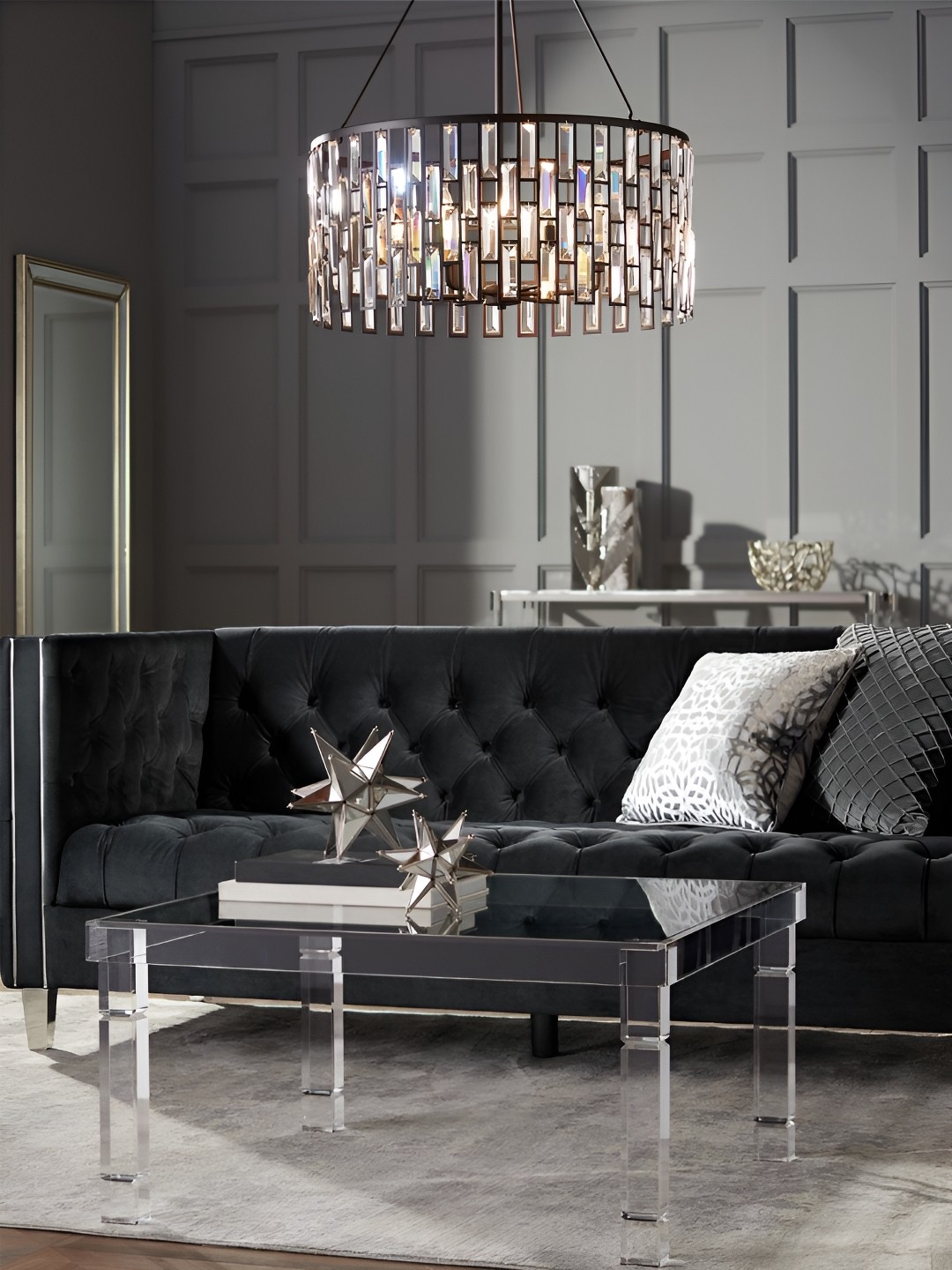 

The Art House Black & Transparent Textured Aluminium Cylinder Ceiling Lamp