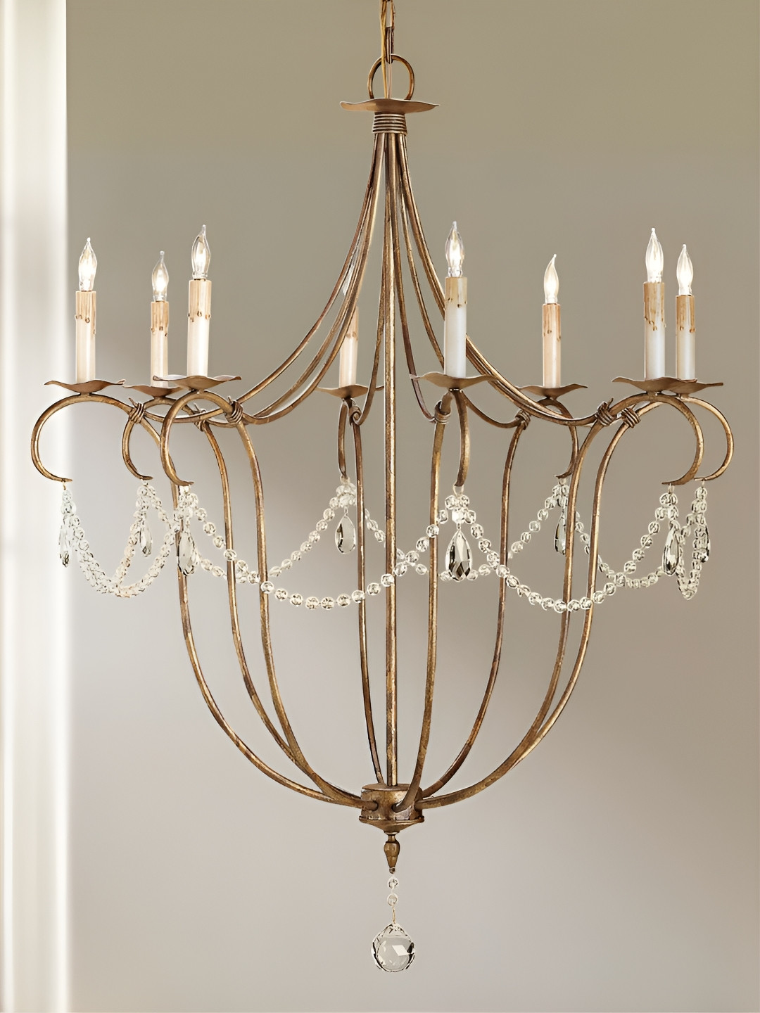 

The Art House Gold-Toned & Transparent Textured Candelabra Chandelier Ceiling Lamp