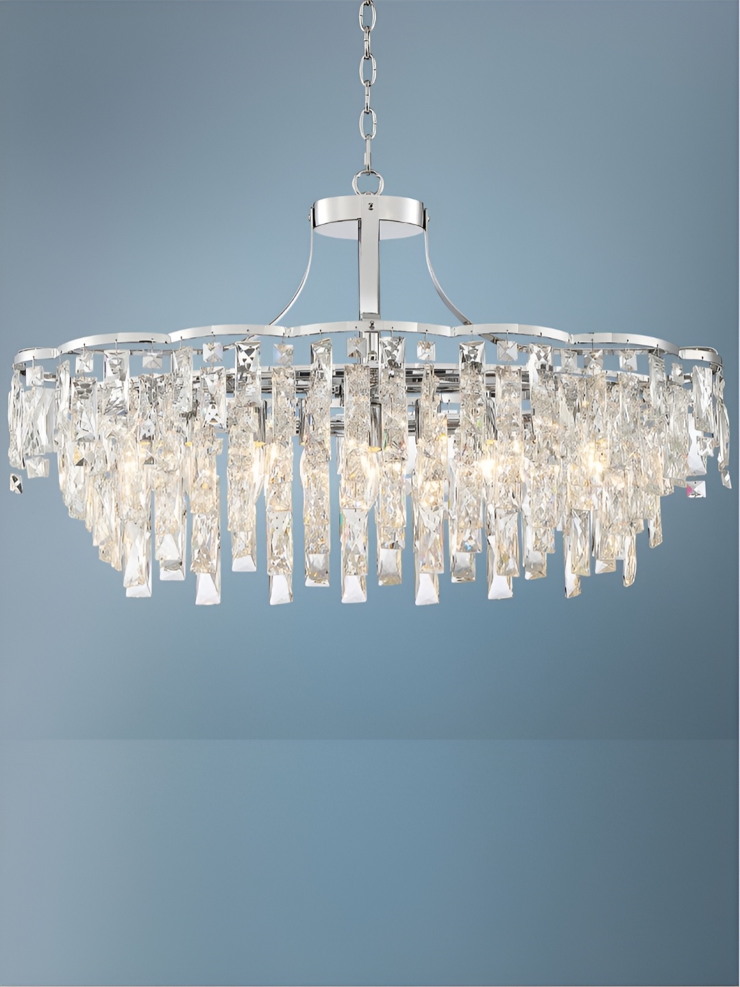 

The Art House Grey & White Textured Aluminium Contemporary Oval Chandelier Ceiling Lamp