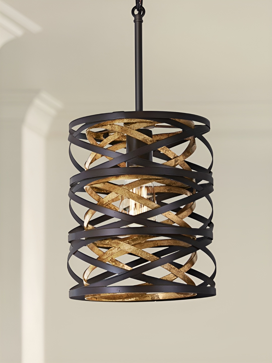 

The Art House Gold-Toned & Brown Textured Aluminium Ceiling Lamp