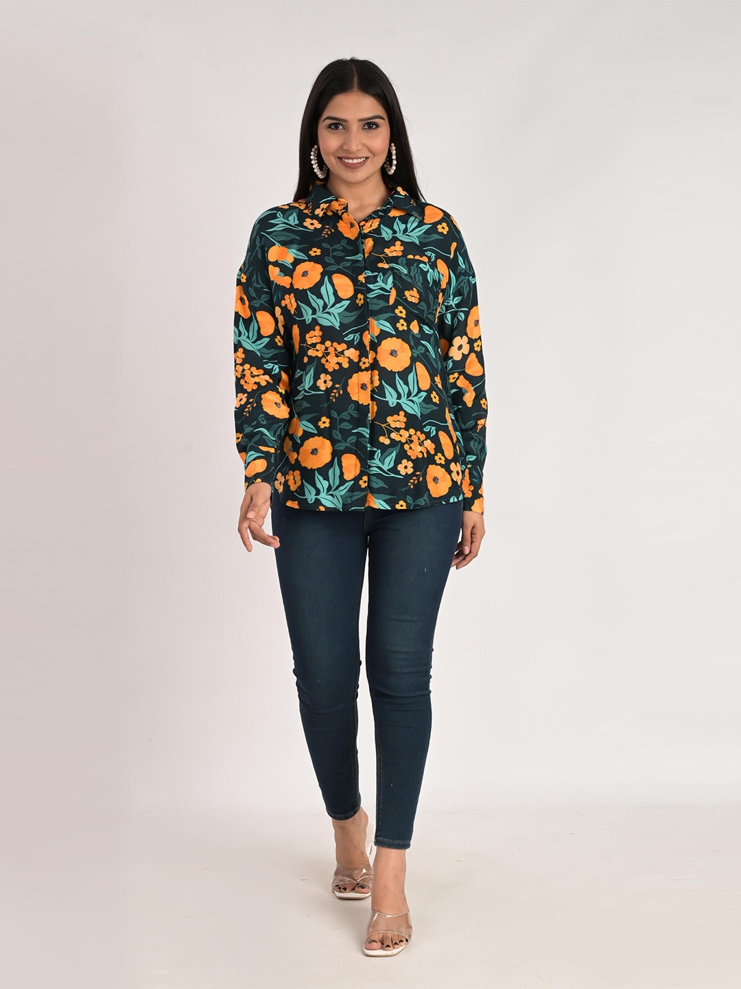 

KIZI Women Floral Opaque Printed Casual Shirt, Teal