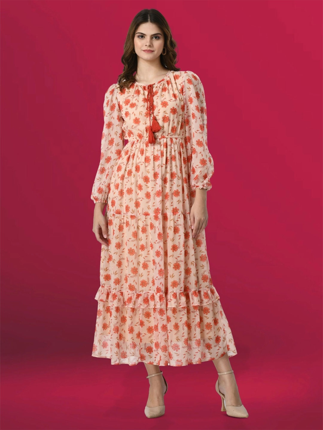 

all about you Floral Printed Chiffon Maxi Dress, Peach