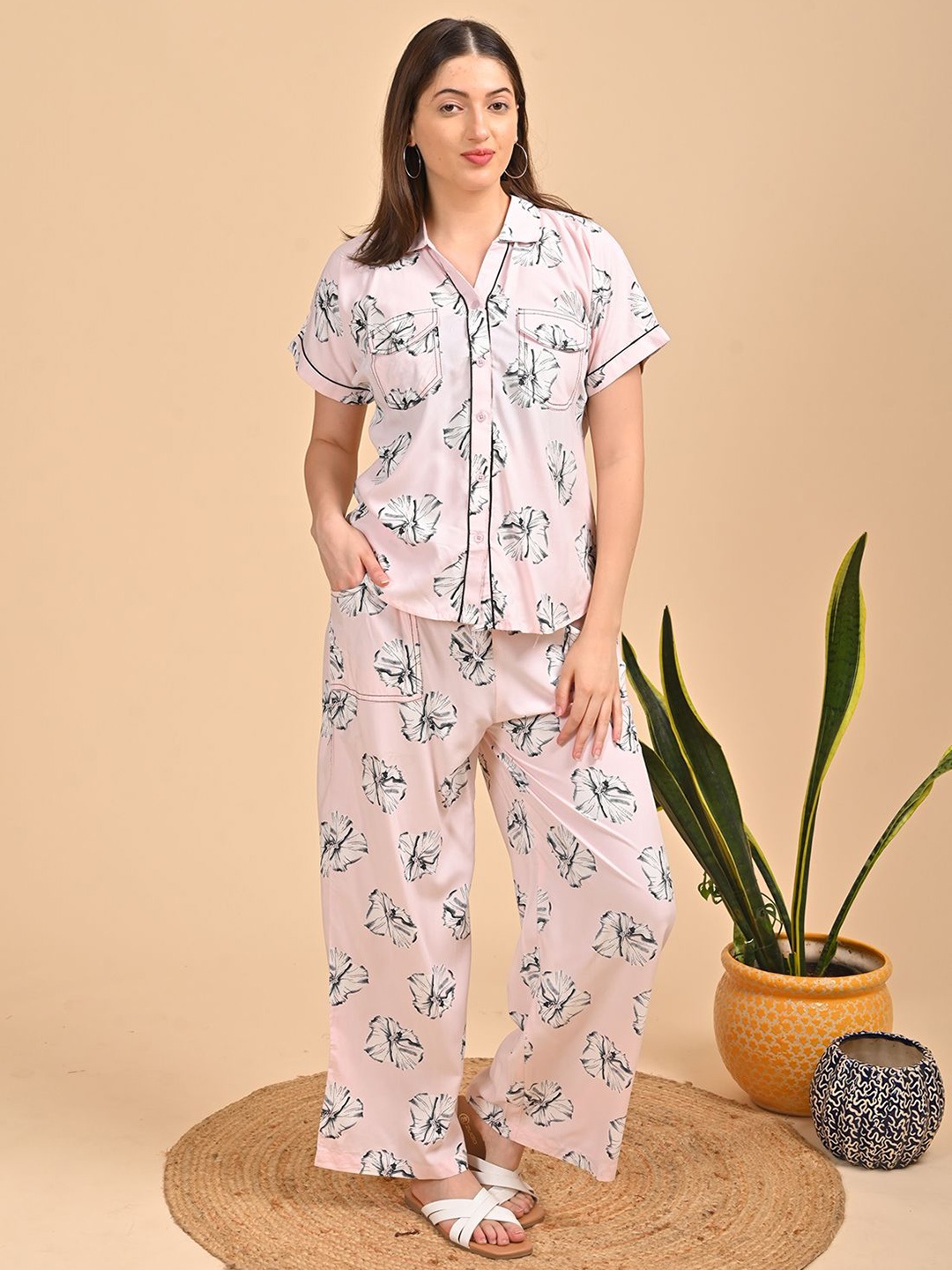 

GOLDSTROMS Floral Printed Shirt With Pyjamas, Pink