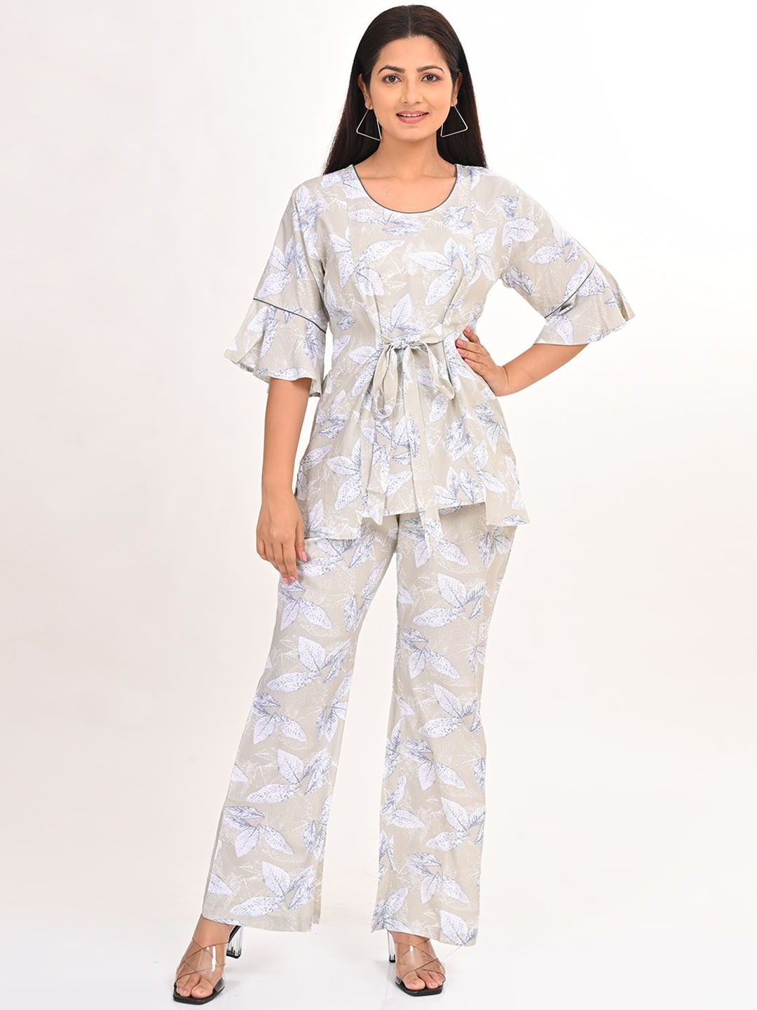 

GOLDSTROMS Printed Round Neck Top With Trouser Co-Ords, Beige
