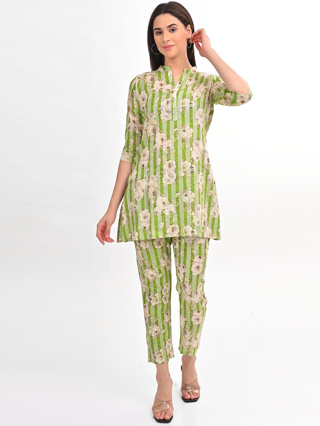 

GOLDSTROMS Printed Mandarin Collar Tunic With Trousers, Green