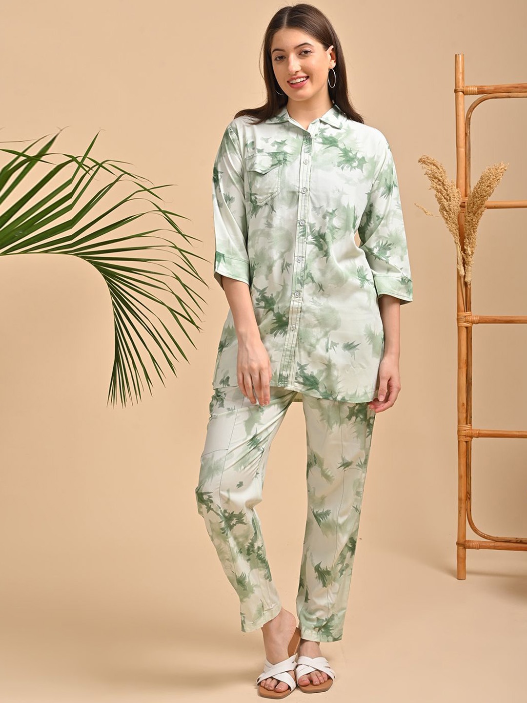 

GOLDSTROMS Printed Shirt With Palazzos, Green