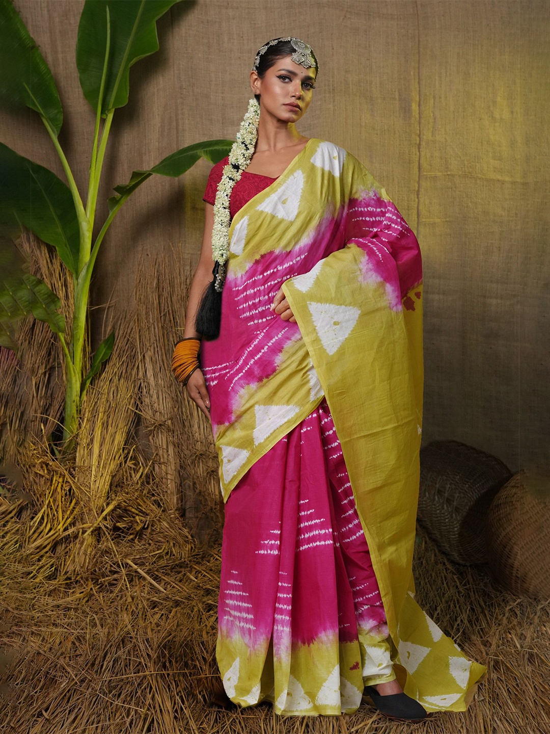 

Unnati Silks Leheriya Printed Pure Cotton Handloom Saree, Pink