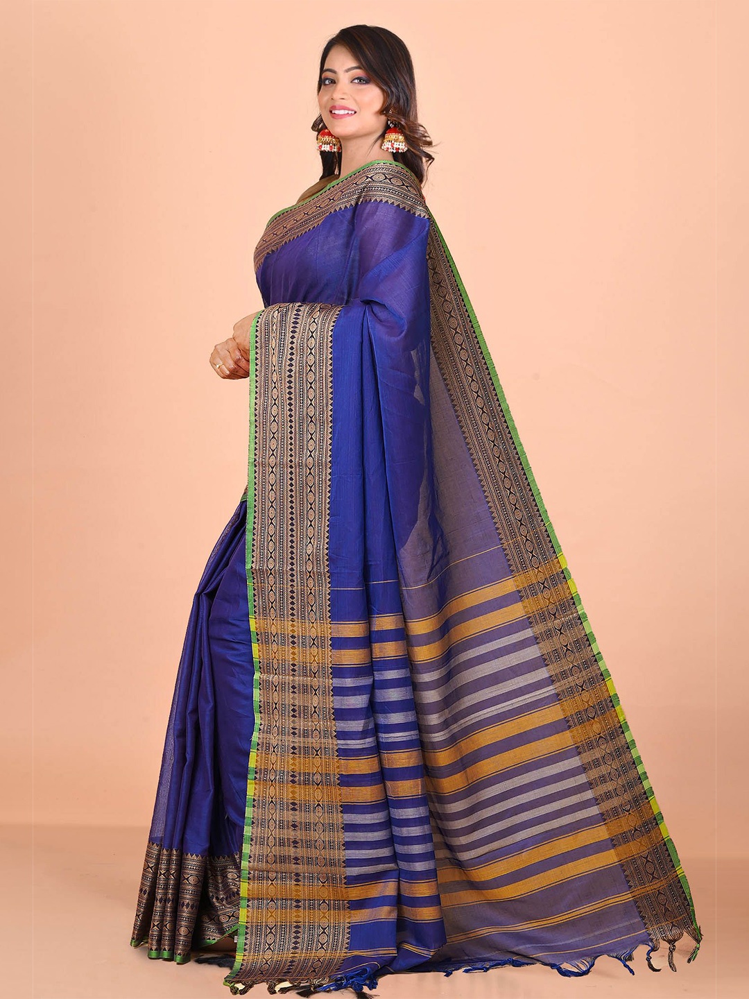 

Unnati Silks Woven Design Pure Cotton Handloom Narayan Peth Saree, Blue