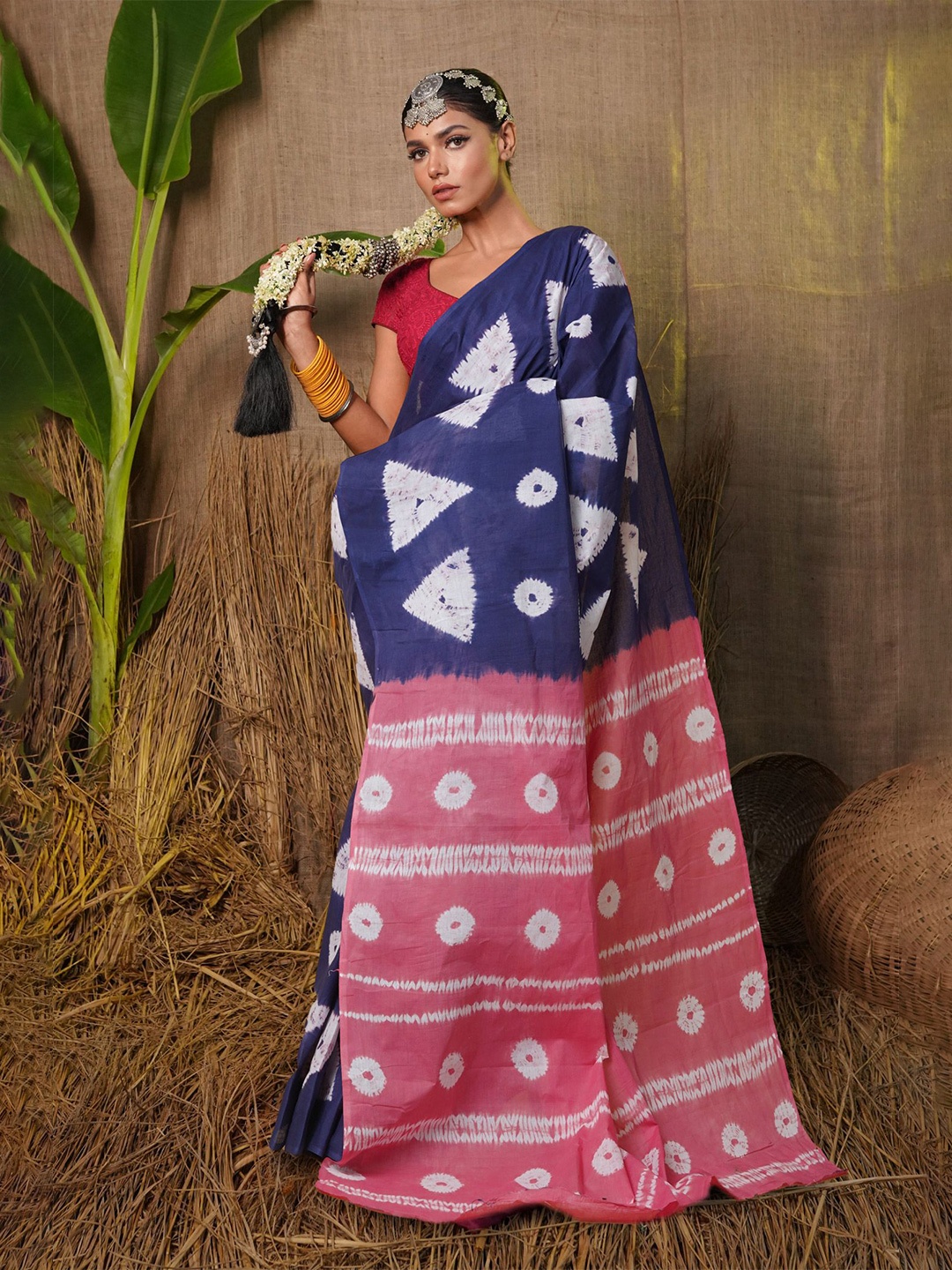 

Unnati Silks Tie and Dye Printed Pure Cotton Handloom Saree, Blue