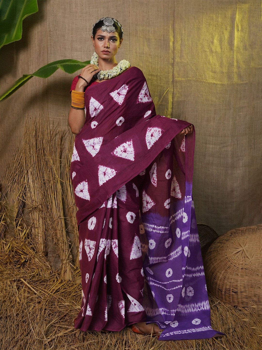 

Unnati Silks Pure Cotton Handloom Tie & Dye Saree, Purple