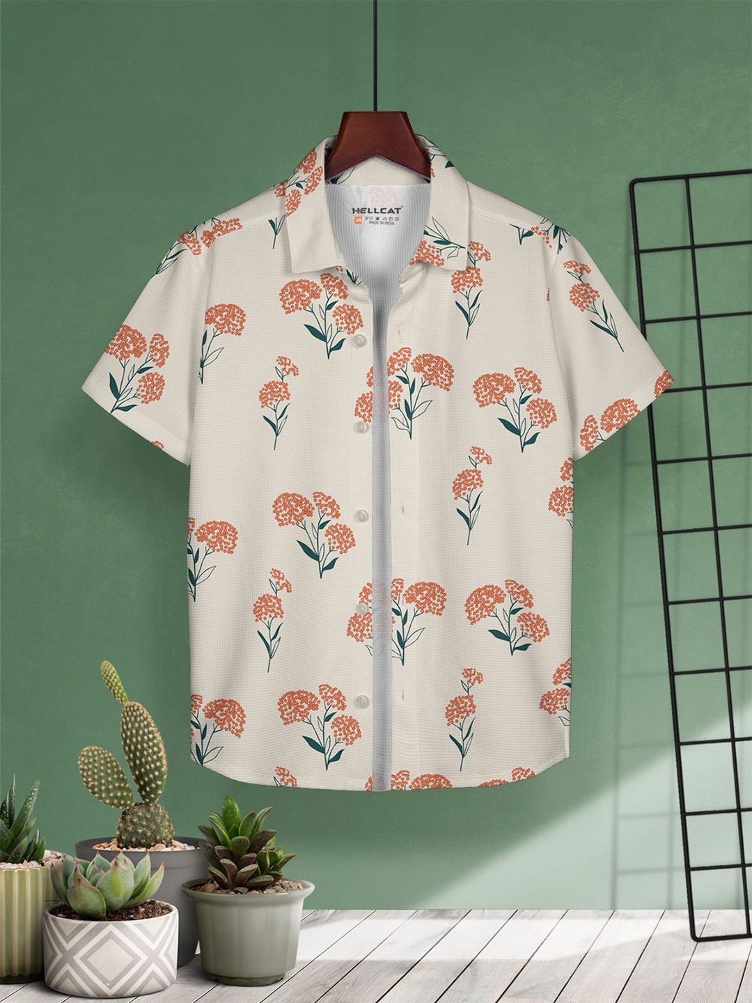

HELLCAT Boys Cotton Printed Opaque Casual Shirt, Beige