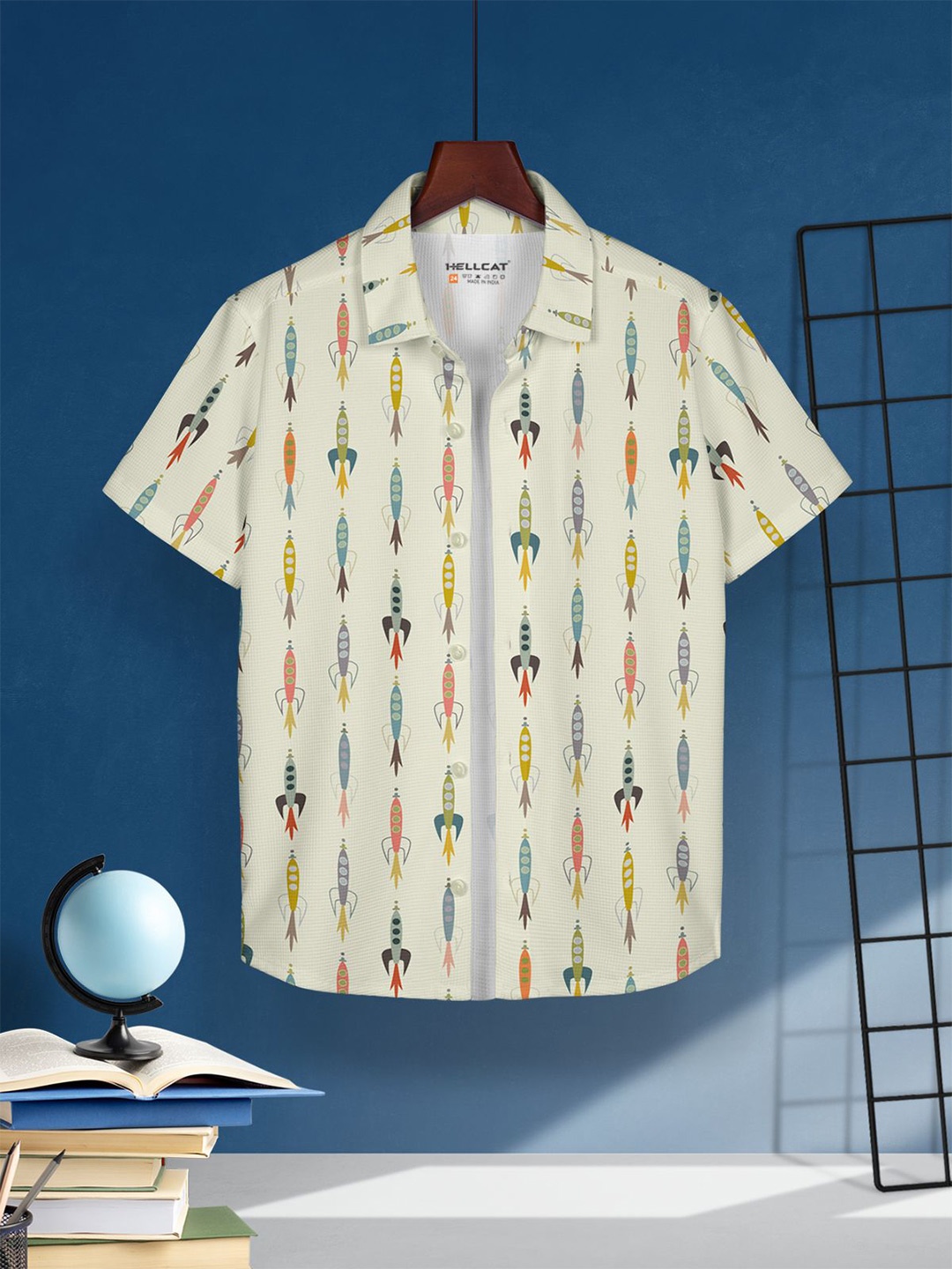 

HELLCAT Boys Cotton Printed Opaque Casual Shirt, Beige