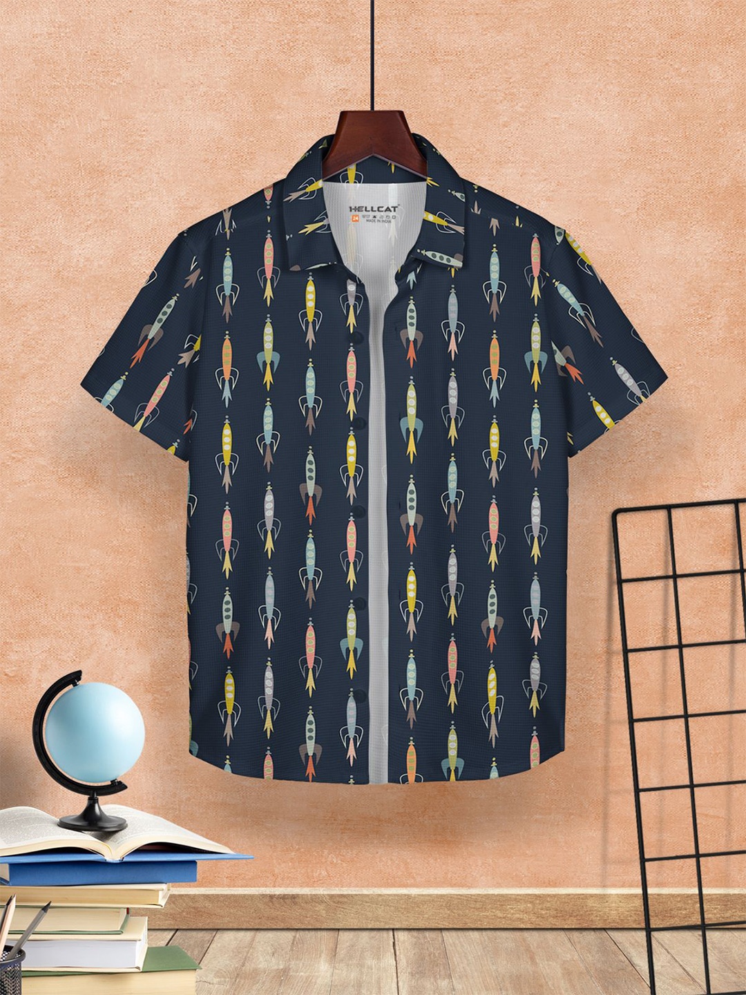 

HELLCAT Boys Opaque Printed Casual Shirt, Blue