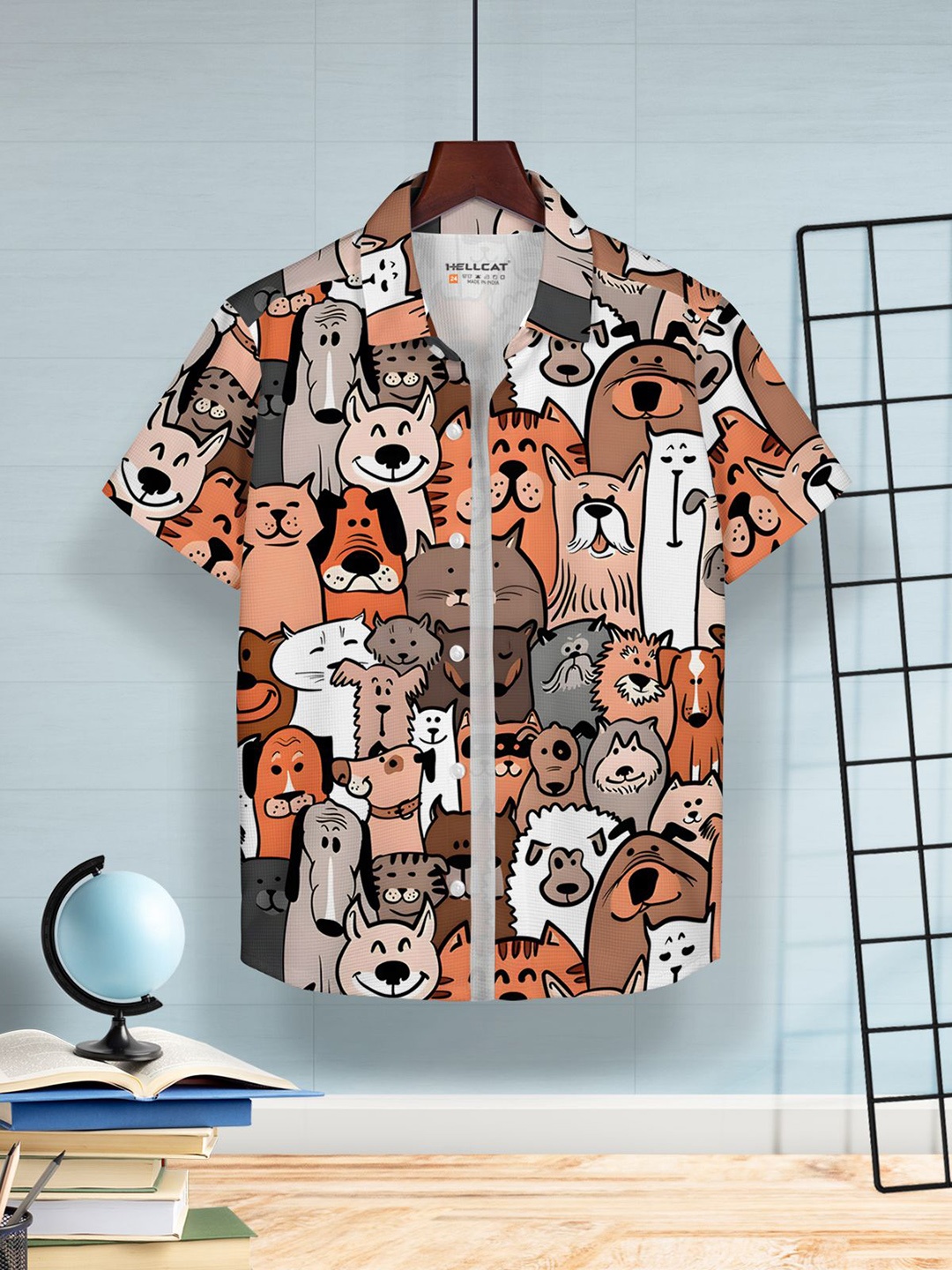 

HELLCAT Boys Cotton Printed Opaque Casual Shirt, Brown