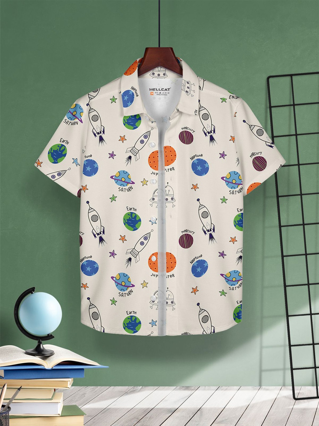 

HELLCAT Boys Opaque Printed Casual Shirt, Beige