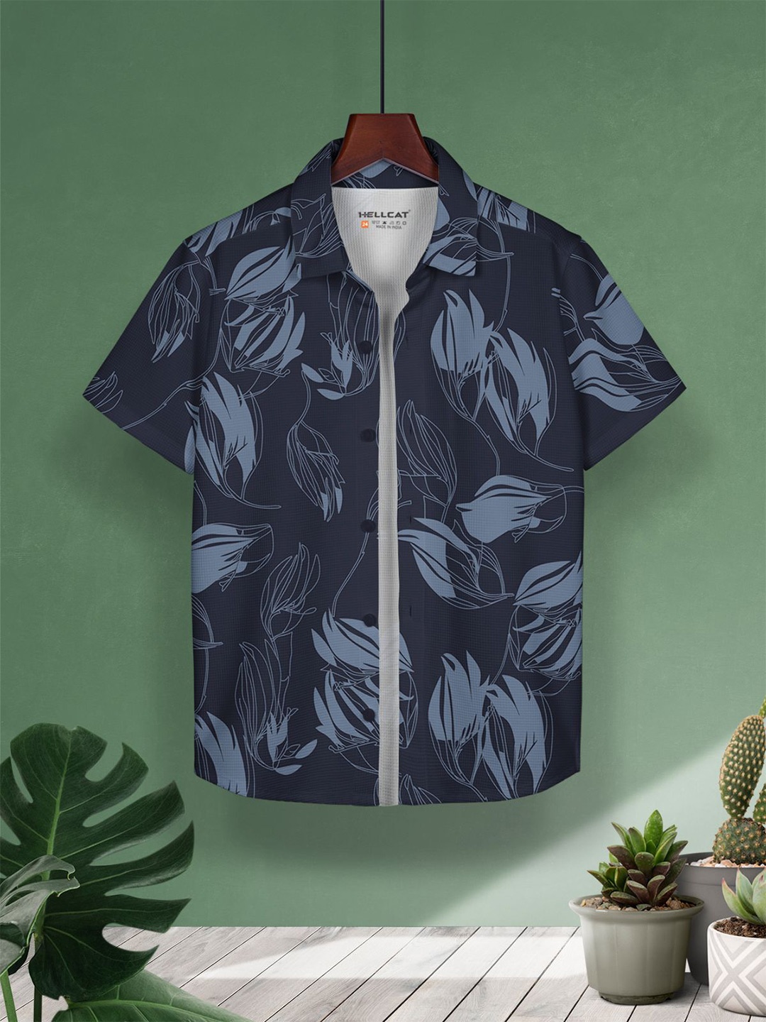 

HELLCAT Boys Floral Printed Spread Collar Casual Shirt, Blue