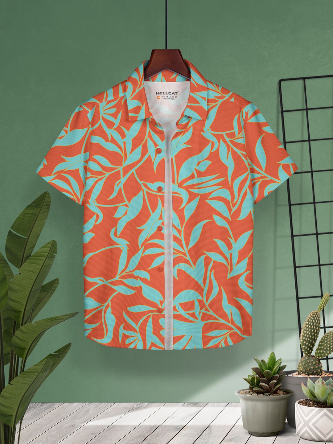 

HELLCAT Boys Cotton Printed Opaque Casual Shirt, Orange