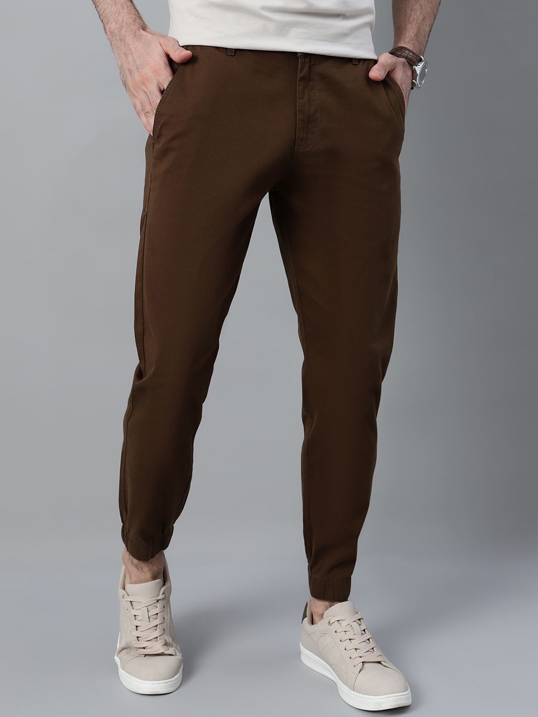 

Cantabil Men Regular Fit Joggers, Brown