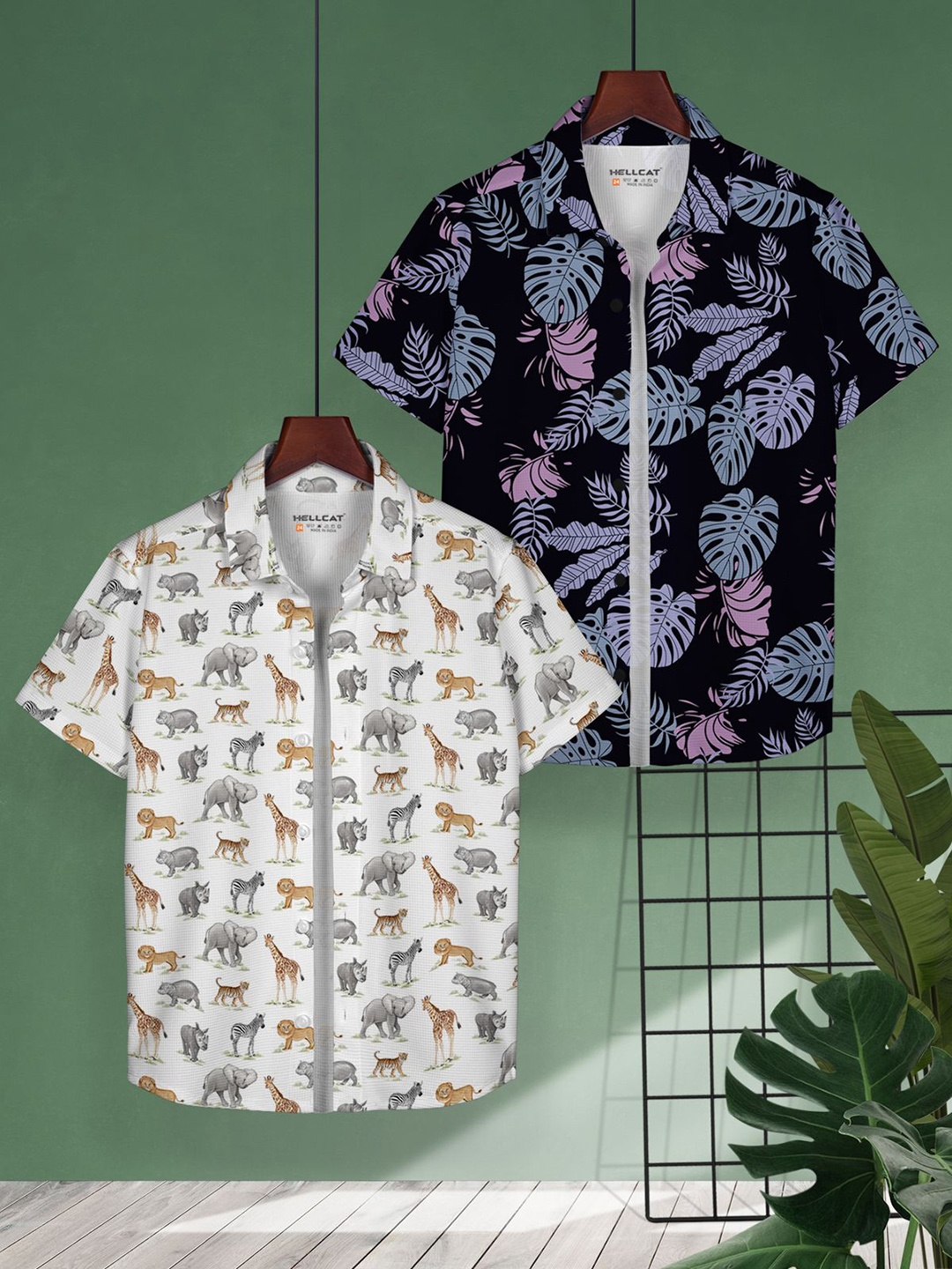 

HELLCAT Boys Pack of 2 Cotton Conversational Opaque Printed Casual Shirt, Black