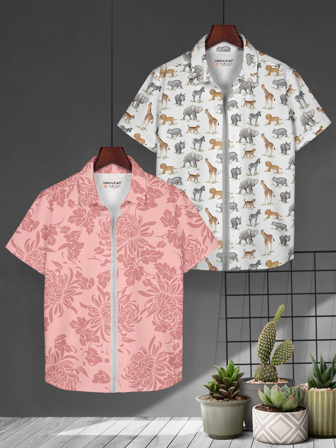 

HELLCAT Boys Pack of 2 Cotton Conversational Opaque Printed Casual Shirt, White