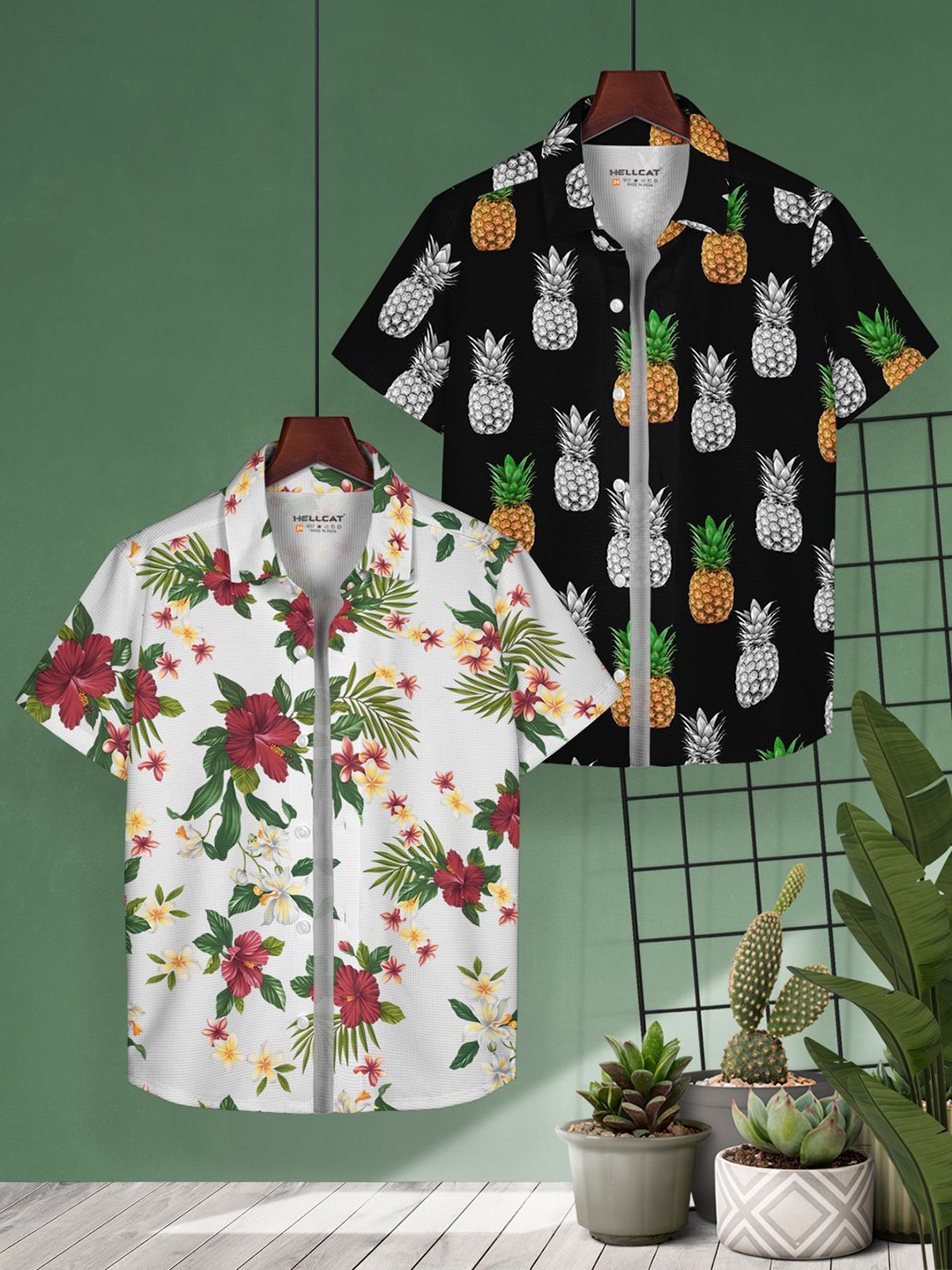 

HELLCAT Boys Pack of 2 Cotton Conversational Opaque Printed Casual Shirt, Black